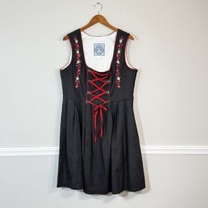 Drindl World Oktoberfest Woman's Dress Sz 12 Black Red Floral Embroidered Folk